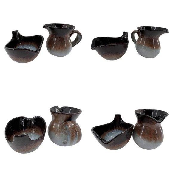 Vtg Peter Pots Pottery 1960s Creamer Sugar Teapot w Lid 4 Pc Ombre - Picture 4 of 9